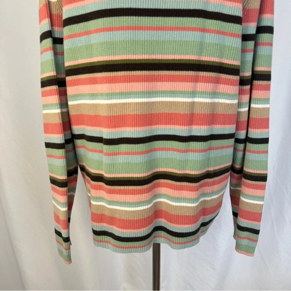 Kate Hill Sweater Women Plus 2X Crewneck Pullover Cable Knit Stripes Pima Cotton